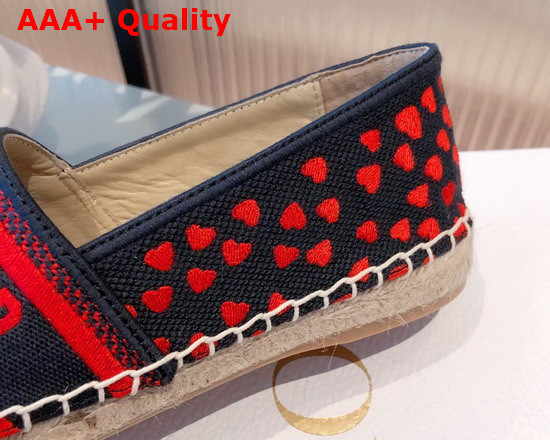 Dior Granville Espadrille Navy Blue and Red Hearts I Love Paris Embroidered Cotton Replica