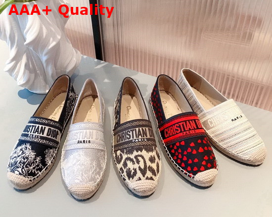 Dior Granville Espadrille Navy Blue and Red Hearts I Love Paris Embroidered Cotton Replica