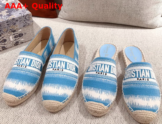 Dior Granville Espadrille Sky Blue D Stripes Embroidered Cotton Replica