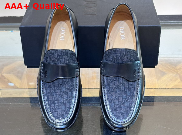 Dior Granville Loafer in Black Smooth Calfskin and Black Dior Oblique Jacquard Replica