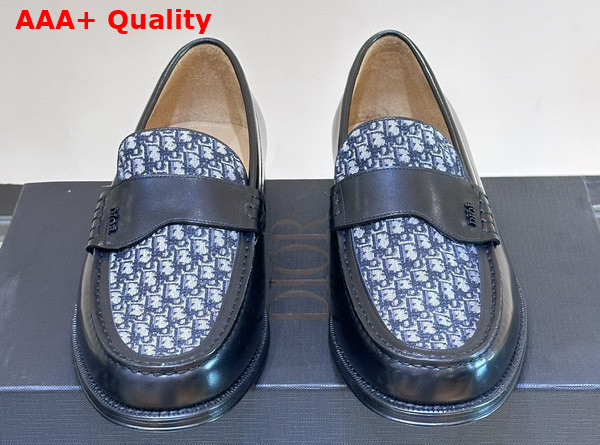 Dior Granville Loafer in Black Smooth Calfskin with Beige and Black Dior Oblique Jacquard Replica