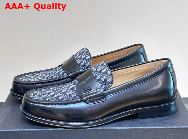 Dior Granville Loafer in Black Smooth Calfskin with Beige and Black Dior Oblique Jacquard Replica