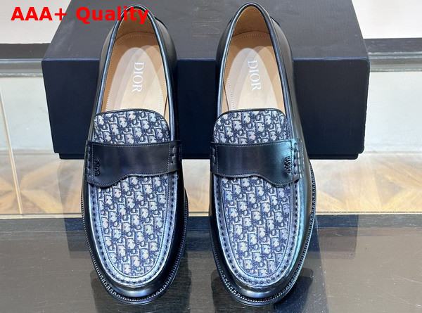 Dior Granville Loafer in Black Smooth Calfskin with Beige and Black Dior Oblique Jacquard Replica
