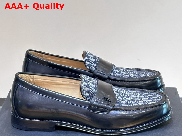 Dior Granville Loafer in Black Smooth Calfskin with Beige and Black Dior Oblique Jacquard Replica