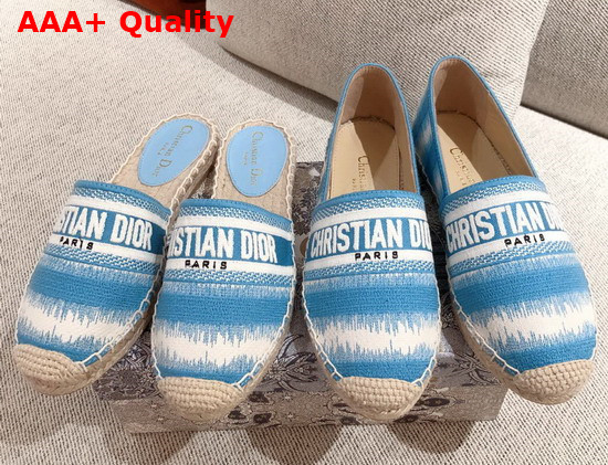 Dior Granville Mule Sky Blue D Stripes Embroidered Cotton Replica