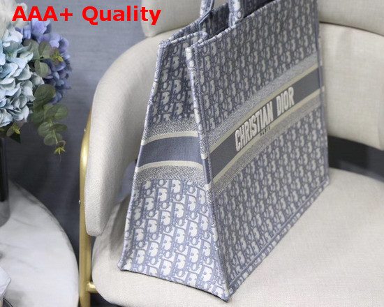 Dior Gray Dior Book Tote with Dior Oblique Embroidery Replica