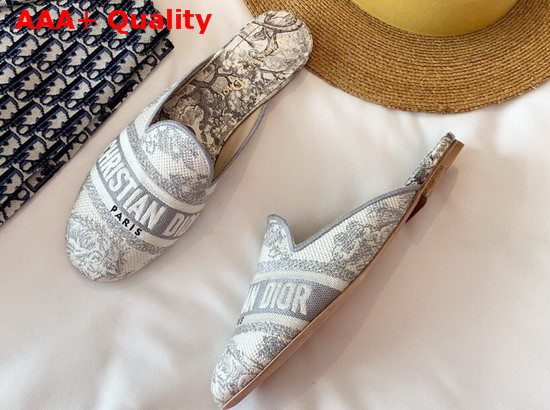 Dior Gray Dior Off Toile de Jouy Canvas Embroidered Cotton Mule Replica