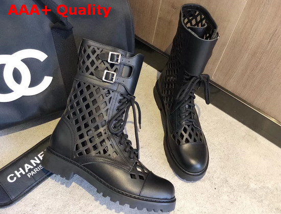 Dior Ground Calfskin Boot in Black Perforated Calfskin Replica