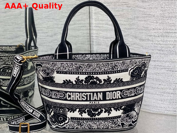Dior Hat Basket Bag White and Black Butterfly Bandana Embroidery Replica