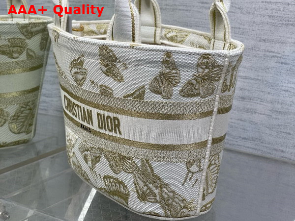 Dior Hat Basket Bag White and Gold tone Gradient Butterflies Embroidery Replica