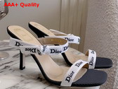 Dior Heeled Sandal with Jadior Straps Black Embroidered Cotton Replica