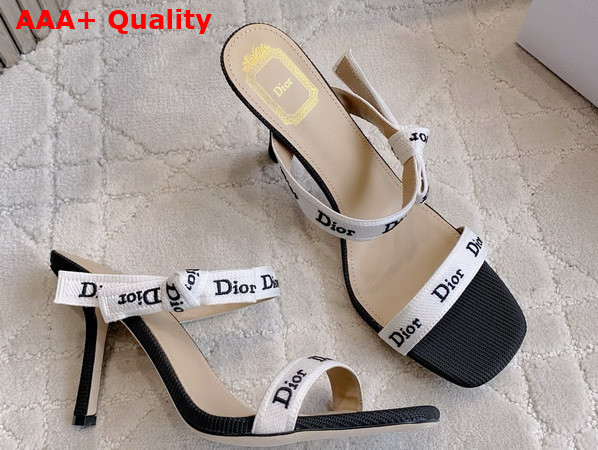 Dior Heeled Sandal with Jadior Straps Black Embroidered Cotton Replica