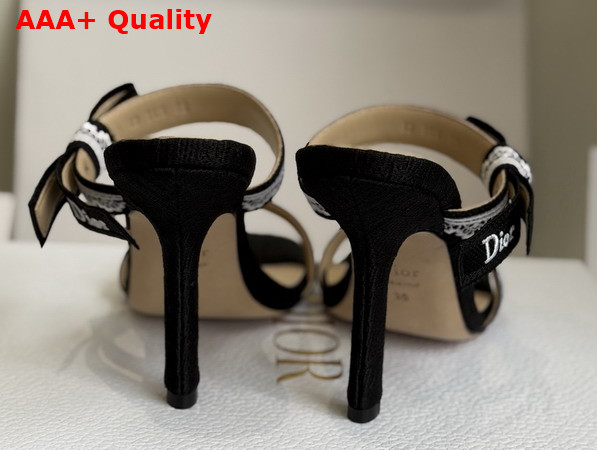 Dior Heeled Sandal with Jadior Straps Black Embroidered Cotton and White Lace Replica