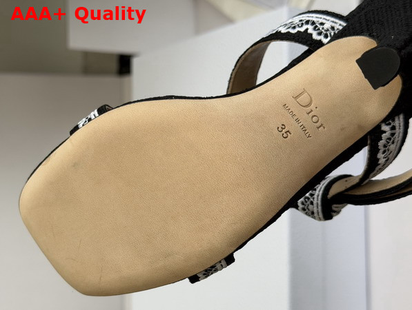 Dior Heeled Sandal with Jadior Straps Black Embroidered Cotton and White Lace Replica