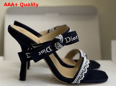 Dior Heeled Sandal with Jadior Straps Blue Embroidered Cotton and White Lace Replica