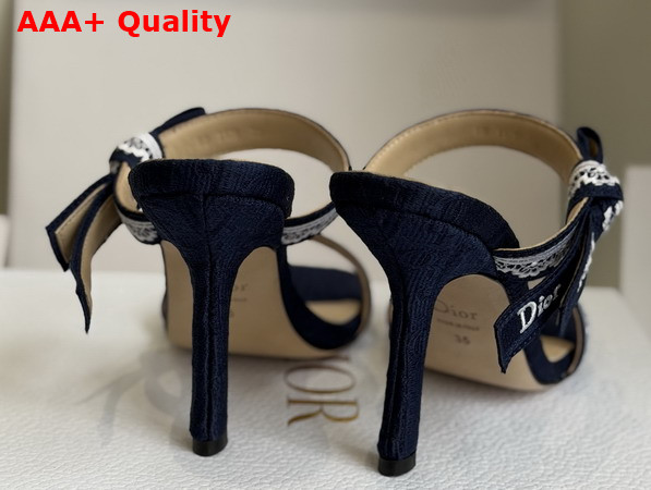 Dior Heeled Sandal with Jadior Straps Blue Embroidered Cotton and White Lace Replica