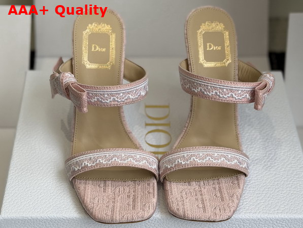 Dior Heeled Sandal with Jadior Straps Nude Embroidered Cotton and White Lace Replica