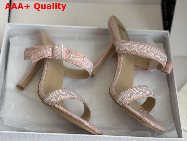Dior Heeled Sandal with Jadior Straps Nude Embroidered Cotton and White Lace Replica