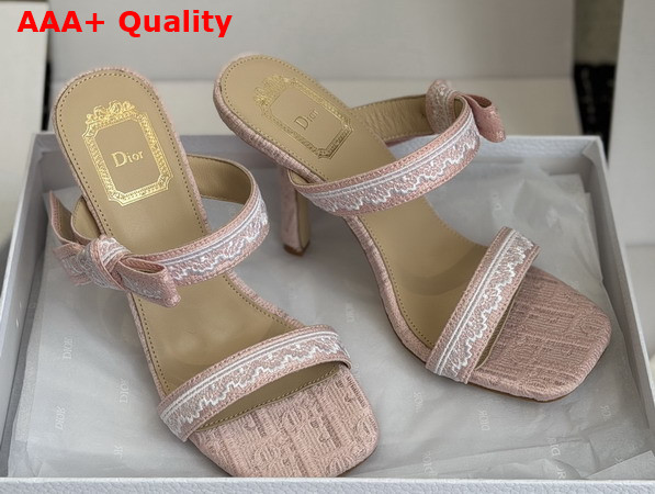 Dior Heeled Sandal with Jadior Straps Nude Embroidered Cotton and White Lace Replica