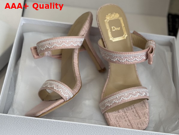 Dior Heeled Sandal with Jadior Straps Nude Embroidered Cotton and White Lace Replica