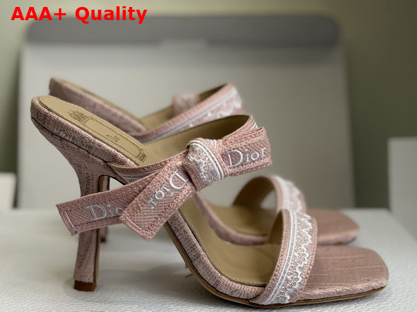 Dior Heeled Sandal with Jadior Straps Nude Embroidered Cotton and White Lace Replica