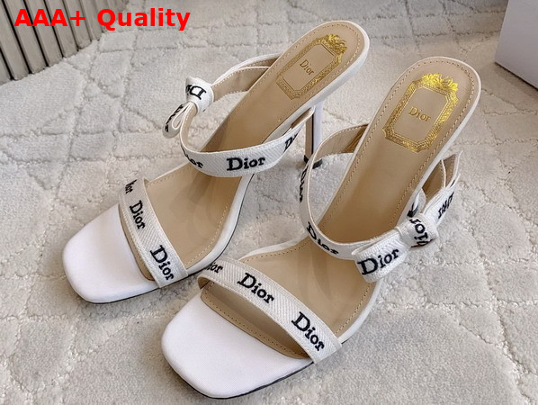 Dior Heeled Sandal with Jadior Straps White Embroidered Cotton Replica