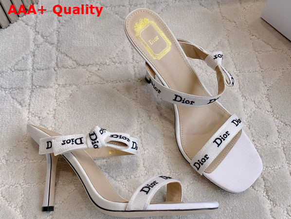 Dior Heeled Sandal with Jadior Straps White Embroidered Cotton Replica