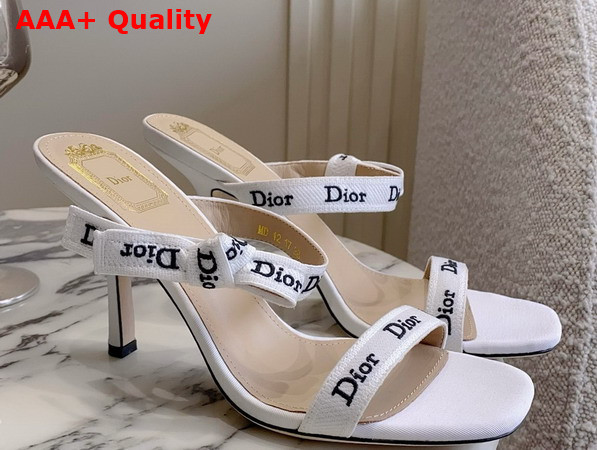 Dior Heeled Sandal with Jadior Straps White Embroidered Cotton Replica