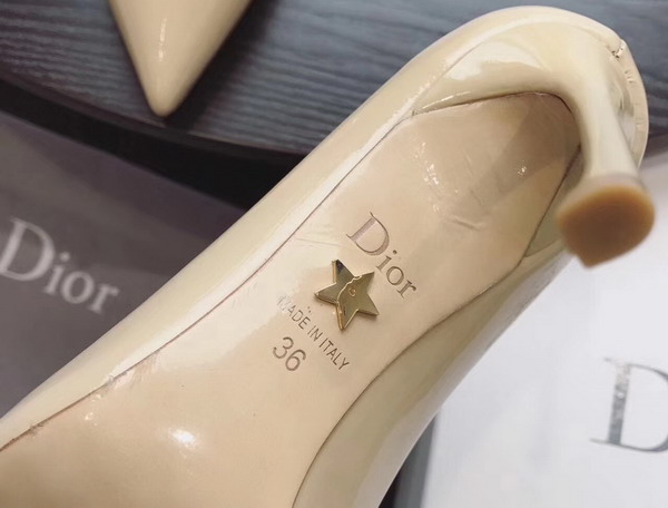 Dior High Heeled Shoe in Beige Patent Calfskin Leather Slender 10cm Heel For Sale