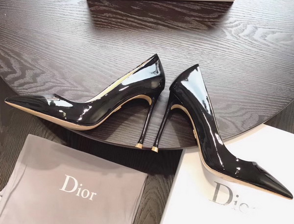 Dior High Heeled Shoe in Black Patent Calfskin Leather Slender 10cm Heel For Sale