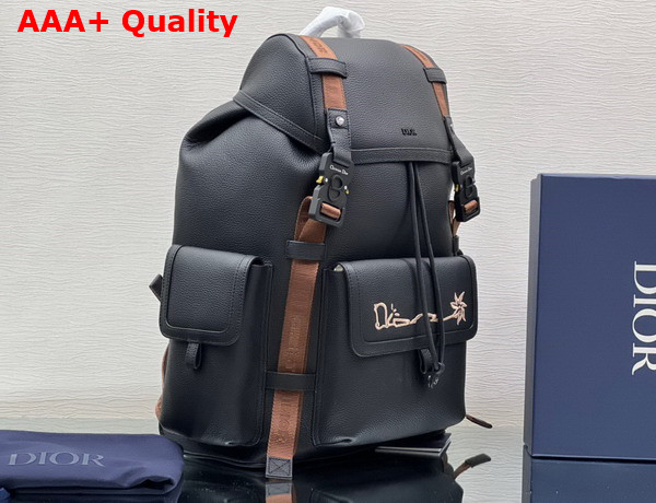 Dior Hit The Road Cactus Jack Dior Backpack Black Grained Calfskin with Embroidered Signature Replica