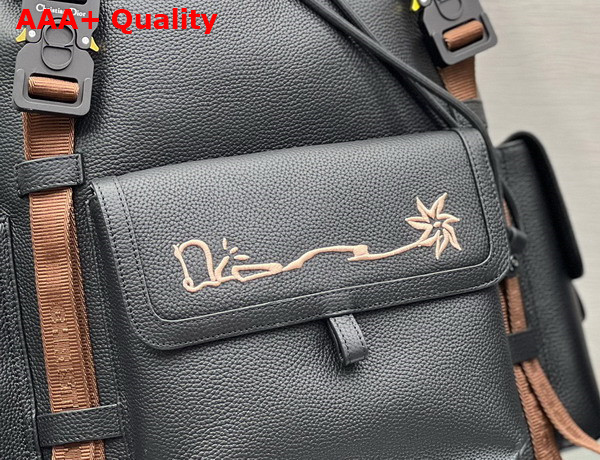 Dior Hit The Road Cactus Jack Dior Backpack Black Grained Calfskin with Embroidered Signature Replica