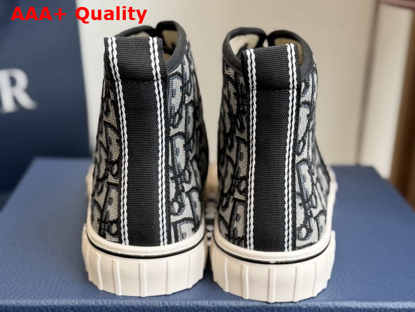 Dior Hooper High Top Sneaker in Beige and Blue Dior Oblique Jacqaurd and Black Suede Calfskin Replica