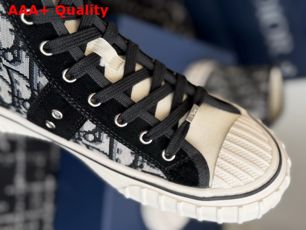 Dior Hooper High Top Sneaker in Beige and Blue Dior Oblique Jacqaurd and Black Suede Calfskin Replica