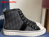 Dior Hooper High Top Sneaker in Black Dior Oblique Jacquard and Black Suede Calfskin Replica