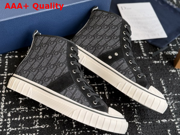 Dior Hooper High Top Sneaker in Black Dior Oblique Jacquard and Black Suede Calfskin Replica