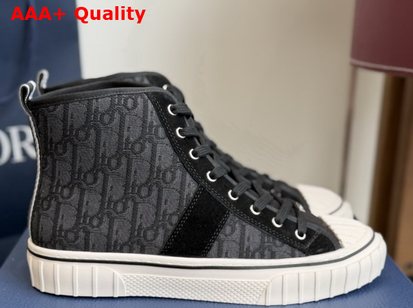 Dior Hooper High Top Sneaker in Black Dior Oblique Jacquard and Black Suede Calfskin Replica