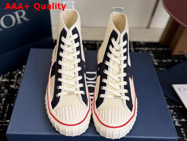 Dior Hooper High Top Sneaker in White Canvas and Navy Blue Suede Calfskin Replica