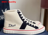 Dior Hooper High Top Sneaker in White Canvas and Navy Blue Suede Calfskin Replica
