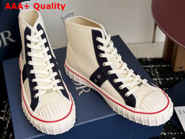 Dior Hooper High Top Sneaker in White Canvas and Navy Blue Suede Calfskin Replica
