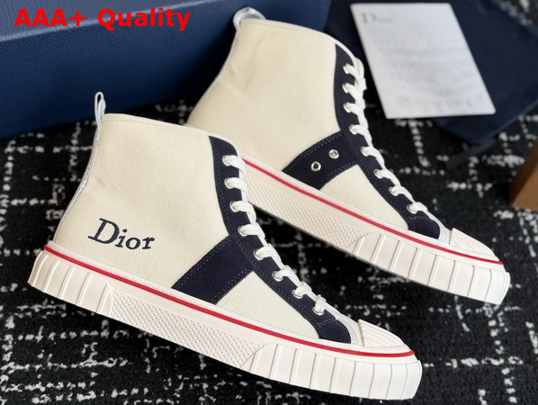 Dior Hooper High Top Sneaker in White Canvas and Navy Blue Suede Calfskin Replica
