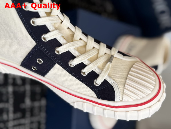 Dior Hooper High Top Sneaker in White Canvas and Navy Blue Suede Calfskin Replica