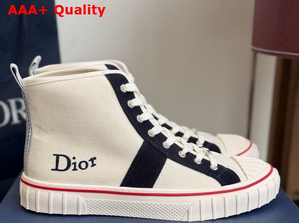 Dior Hooper High Top Sneaker in White Canvas and Navy Blue Suede Calfskin Replica