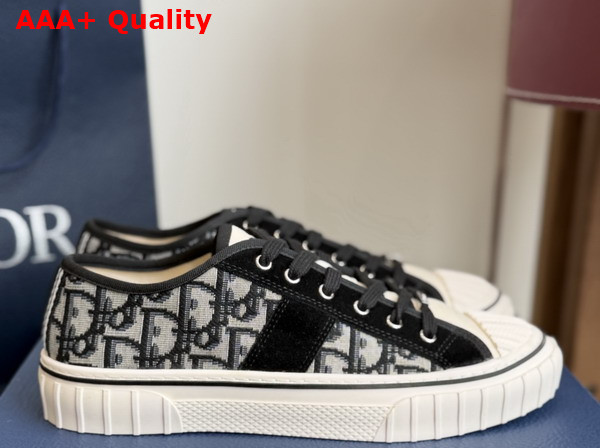 Dior Hooper Low Top Sneaker in Beige and Blue Dior Oblique Jacquard and Black Suede Calfskin Replica