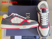 Dior House of Dior New York B27 Uptown Low Top Sneaker Gray White and Red Smooth Calfskin with White Dior Oblique Galaxy Leather Replica