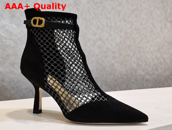 Dior I Heeled Ankle Boot Black Suede Calfskin Mesh Replica