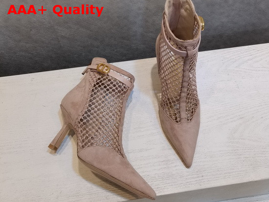 Dior I Heeled Ankle Boot Nude Suede Calfskin Mesh Replica