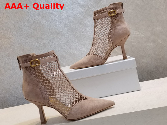 Dior I Heeled Ankle Boot Nude Suede Calfskin Mesh Replica