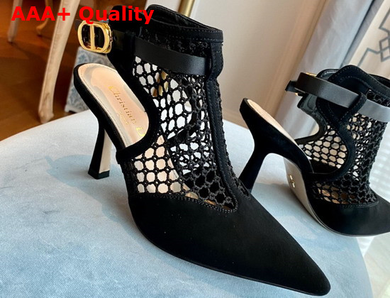 Dior I Slingback Pump Black Mesh and Suede Calfskin Replica