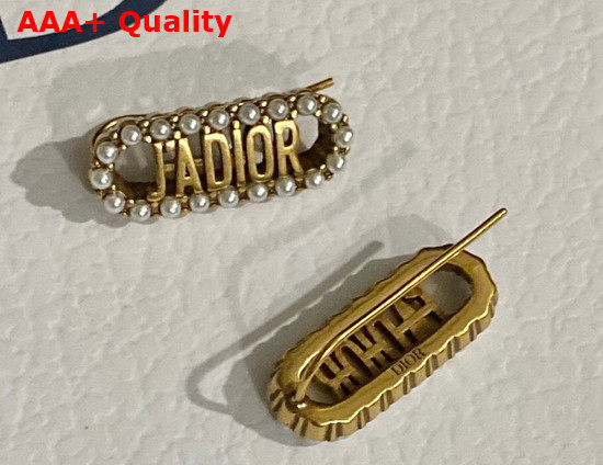 Dior J Adior Earrings Antique Gold Finish Metal and White Resin Pearls Replica